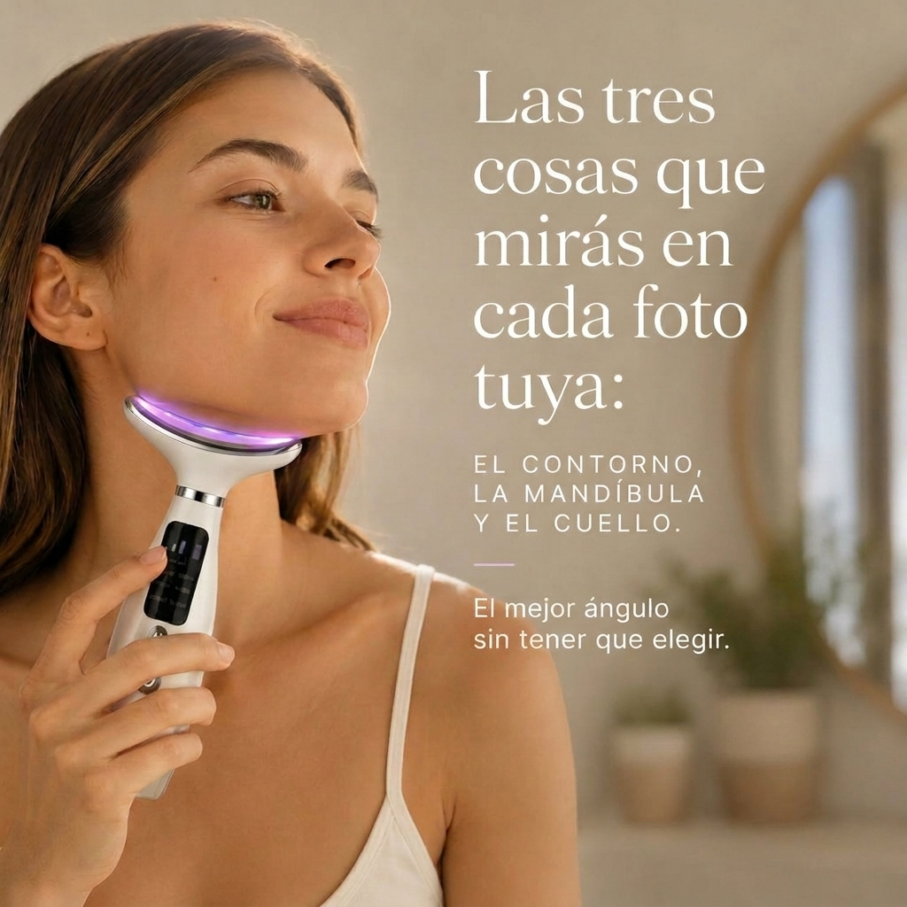 Mujer con gesto sereno, rutina de contorno facial